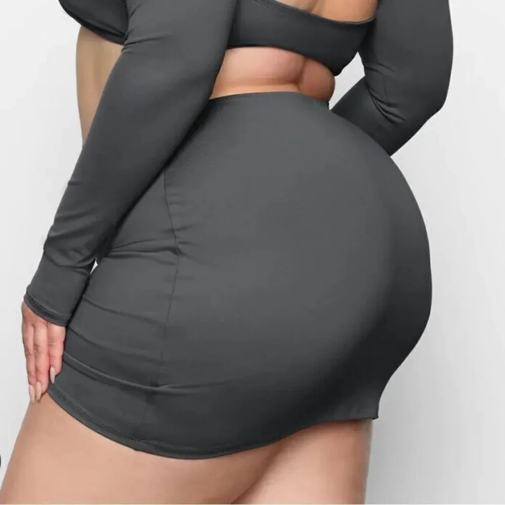 NWT SKIMS Swim Mini Sport Gun Metal Charcoal Black Skirt